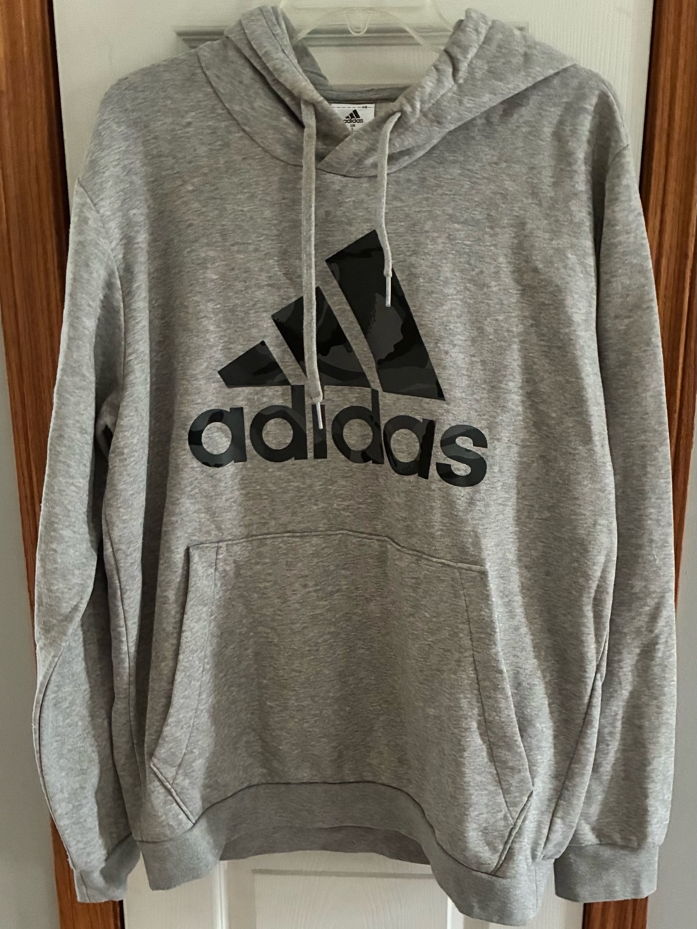 Adidas Men's Gray Hooded Sweatshirt with Logo-size Large
